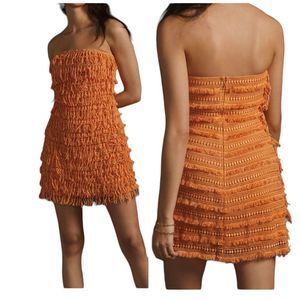 Let me be Anthropologie fringed tube strapless mini dress medium